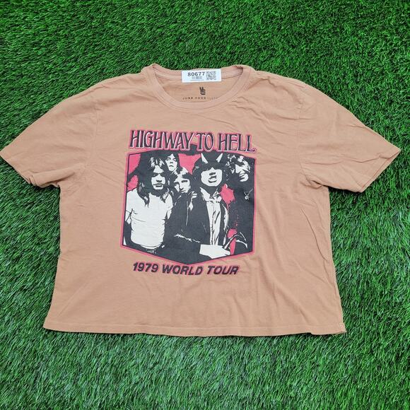 ACDC Crop-Top Shirt Women Medium 19x18 Highway-to-Hell Brown - Picture 1 of 12